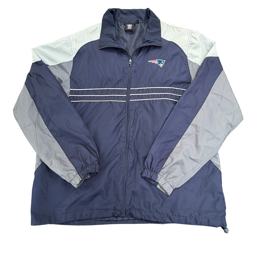 Reebok NFL New England Patriots Windbreaker Jacket Navy Grey Mens Large Full Zip